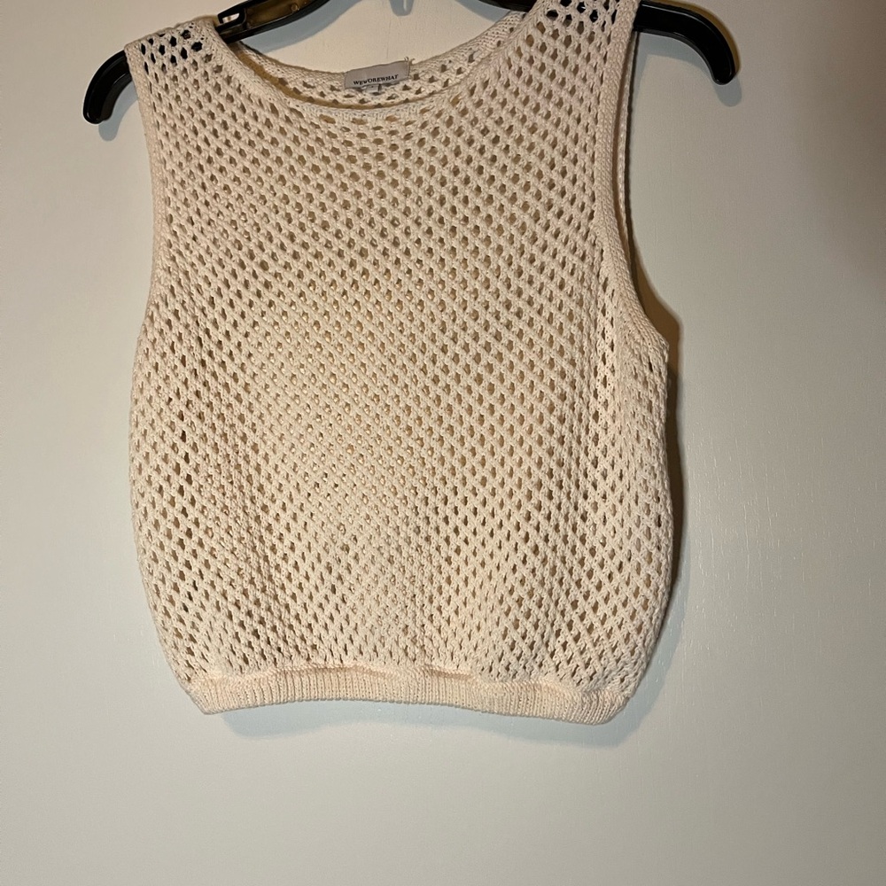 WeWoreWhat Cream Open-Weave Sleeveless Knit Tank